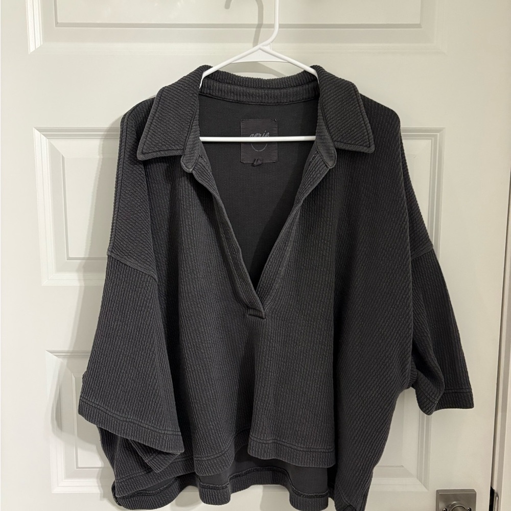 Dark Gray Collared Knit Top AERIE